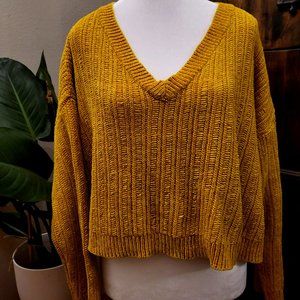 Forever 21 Cropped V-Neck Sweater Gold Yellow (Medium / Women's)